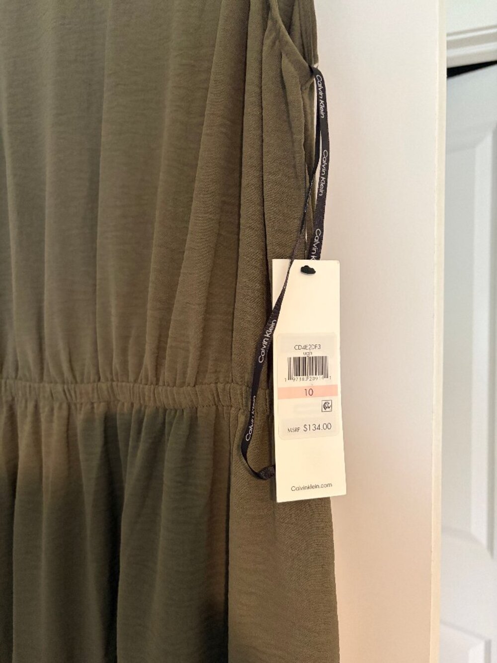 NWT Calvin Klein Olive Green Tiered Maxi Dress size 10 - Picture 2 of 4